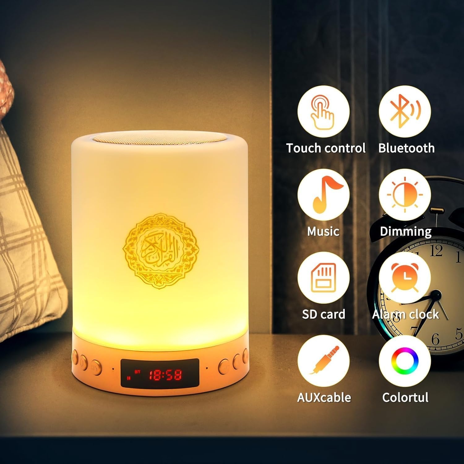 Quran Speaker Lamp met Afstandsbediening, Draagbare LED Bluetooth Touch Cube Music Player MP3 Quranic nachtlampje Azan Speaker Outdoor Bedside Office Table Lamp