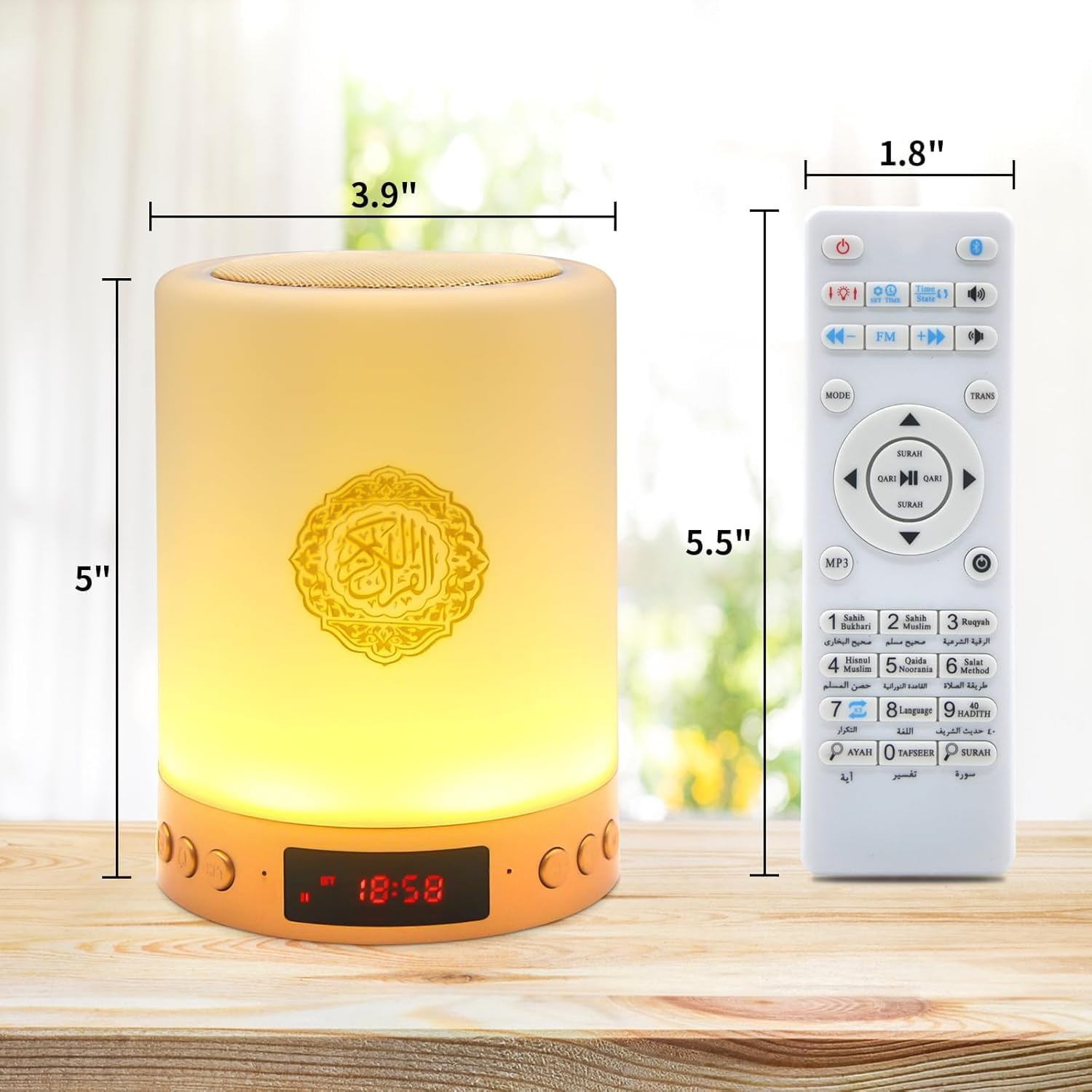Quran Speaker Lamp met Afstandsbediening, Draagbare LED Bluetooth Touch Cube Music Player MP3 Quranic nachtlampje Azan Speaker Outdoor Bedside Office Table Lamp