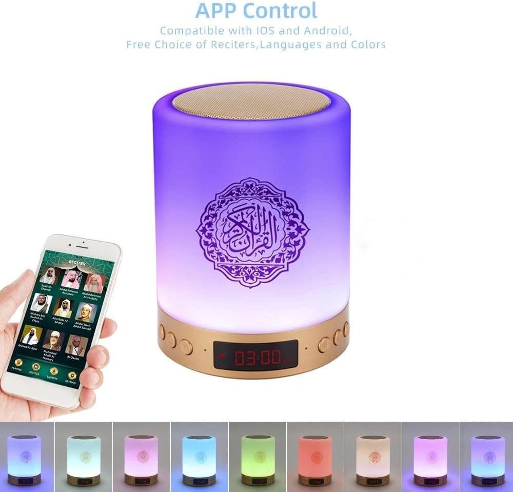 Quran Speaker Lamp met Afstandsbediening, Draagbare LED Bluetooth Touch Cube Music Player MP3 Quranic nachtlampje Azan Speaker Outdoor Bedside Office Table Lamp