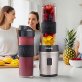 H.Koenig SMOO9 Portable Compact Mini Smoothie Blender 570ml BPA Free Powerful 300W, Smoothie Blender 2 Portable Bottles, 4 Stainless Steel Blenders, 2 Bottles with Travel Lids Included