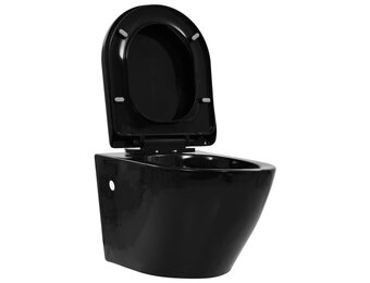 vidaXL Hangend toilet randloos keramiek zwart