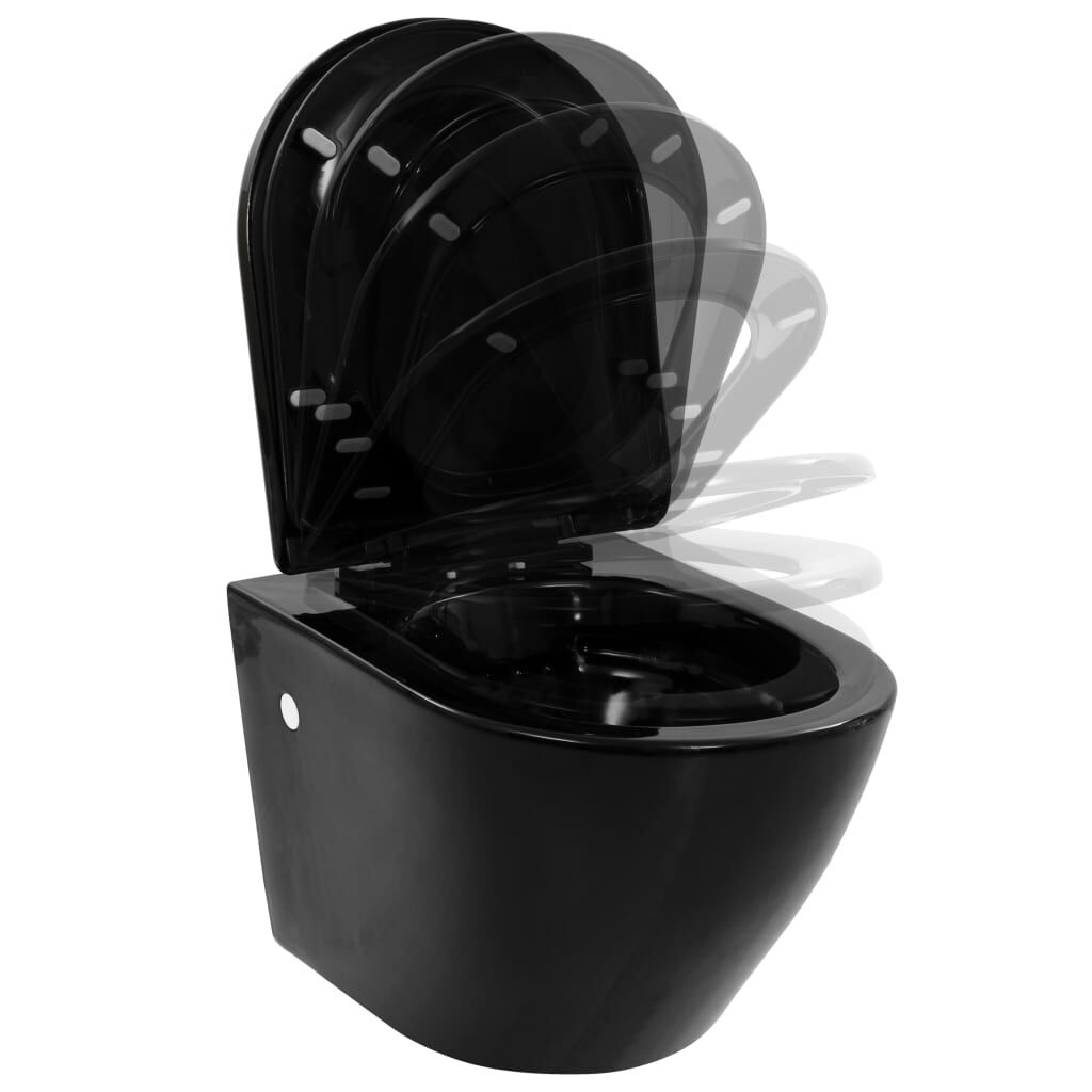 vidaXL Hangend toilet randloos keramiek zwart