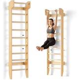 COSYLAND Wandrek van Klimwand Hout voor Volwassenen en Kinderen – Indoor Klimrek met Pull-Up Bar, Stevig Muurbevestigd Fitnessrek voor Krachttraining, Gymnastiek en Spel – Natuurlijk