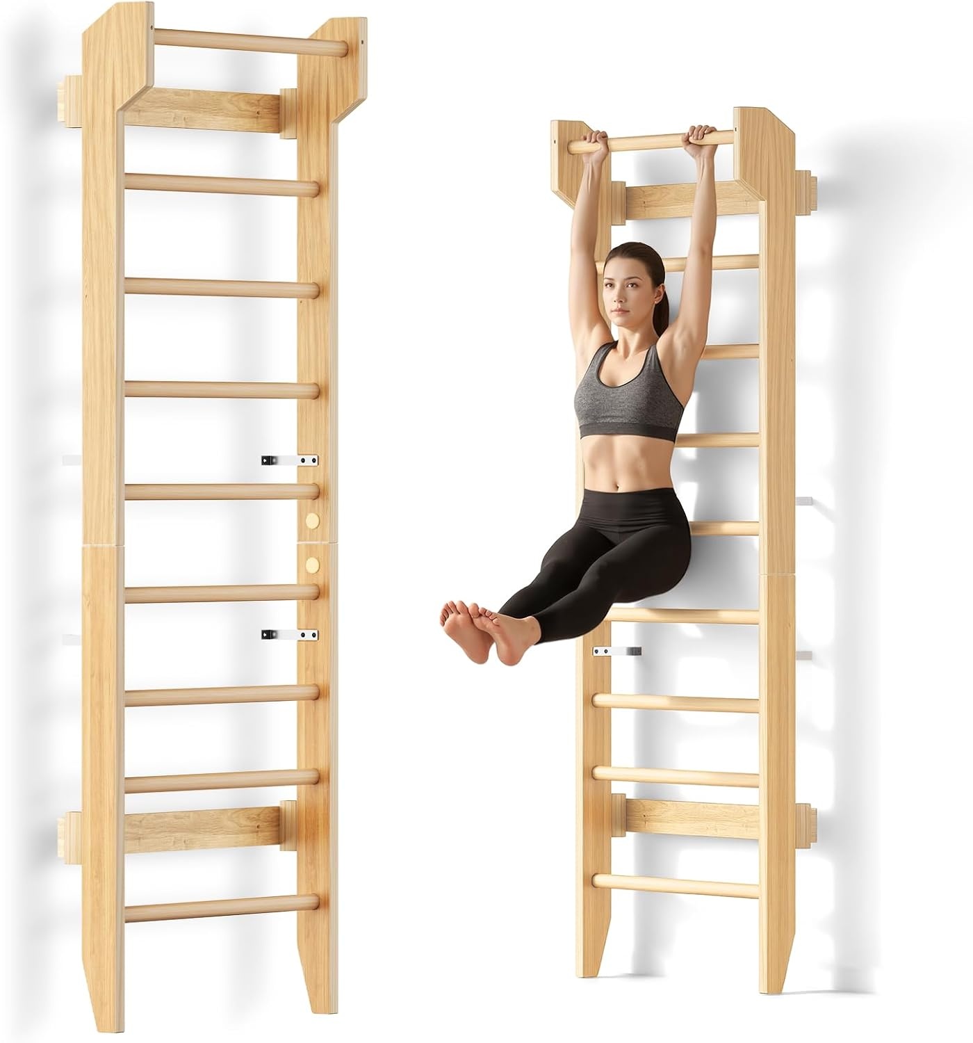 COSYLAND Wandrek van Klimwand Hout voor Volwassenen en Kinderen – Indoor Klimrek met Pull-Up Bar, Stevig Muurbevestigd Fitnessrek voor Krachttraining, Gymnastiek en Spel – Natuurlijk