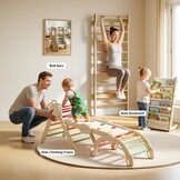 COSYLAND Wandrek van Klimwand Hout voor Volwassenen en Kinderen – Indoor Klimrek met Pull-Up Bar, Stevig Muurbevestigd Fitnessrek voor Krachttraining, Gymnastiek en Spel – Natuurlijk