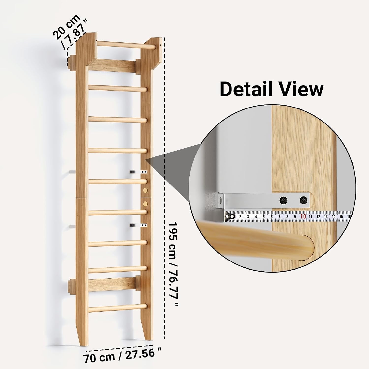 COSYLAND Wandrek van Klimwand Hout voor Volwassenen en Kinderen – Indoor Klimrek met Pull-Up Bar, Stevig Muurbevestigd Fitnessrek voor Krachttraining, Gymnastiek en Spel – Natuurlijk