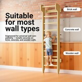 COSYLAND Wandrek van Klimwand Hout voor Volwassenen en Kinderen – Indoor Klimrek met Pull-Up Bar, Stevig Muurbevestigd Fitnessrek voor Krachttraining, Gymnastiek en Spel – Natuurlijk