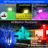 T-SUNUS Led-spot voor buiten, RGB, 100 W, wifi, met afstandsbediening, bluetooth-app, IP66 waterdicht, voor tuin, feest, Halloween, Kerstmis