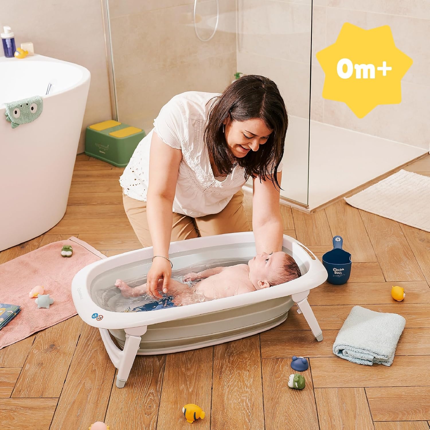Badabulle Inklapbaar Baby Badje - Uiterst Compact - 35 L - Antislip Standaard - Afvoerdop & Temperatuurindicator - Handgreep voor Vervoer en Drogen