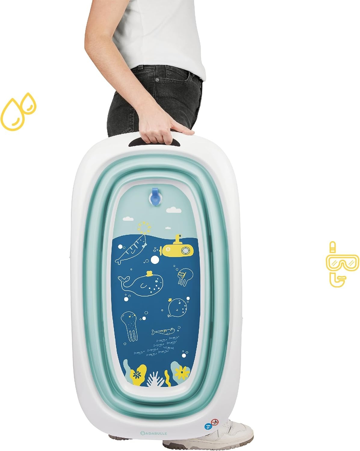 Badabulle Inklapbaar Baby Badje - Uiterst Compact - 35 L - Antislip Standaard - Afvoerdop & Temperatuurindicator - Handgreep voor Vervoer en Drogen