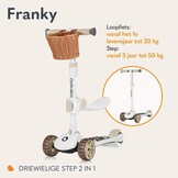 LIONELO Franky 2-in-1 Kinderstep, 3-Wiel Balansstep met LED Wielen | met Afneembaar Zitje en Rieten Mandje – Verstelbaar Stuur, Antislip Deck, Opvouwbare Kick Scooter voor Kinderen tot 50 kg