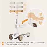 LIONELO Franky 2-in-1 Kinderstep, 3-Wiel Balansstep met LED Wielen | met Afneembaar Zitje en Rieten Mandje – Verstelbaar Stuur, Antislip Deck, Opvouwbare Kick Scooter voor Kinderen tot 50 kg