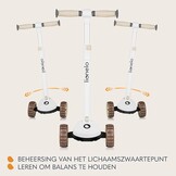 LIONELO Franky 2-in-1 Kinderstep, 3-Wiel Balansstep met LED Wielen | met Afneembaar Zitje en Rieten Mandje – Verstelbaar Stuur, Antislip Deck, Opvouwbare Kick Scooter voor Kinderen tot 50 kg