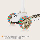 LIONELO Franky 2-in-1 Kinderstep, 3-Wiel Balansstep met LED Wielen | met Afneembaar Zitje en Rieten Mandje – Verstelbaar Stuur, Antislip Deck, Opvouwbare Kick Scooter voor Kinderen tot 50 kg