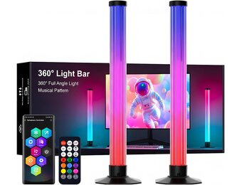43CM Slimme Lichtbalken, 360° RGBIC Sfeerverlichting met Muziek Sync, Bluetooth App Bediening - Meeslepende Gaming Verlichting voor PC, TV, Kamerinrichting, Geluidsreactieve LED Sfeerverlichting