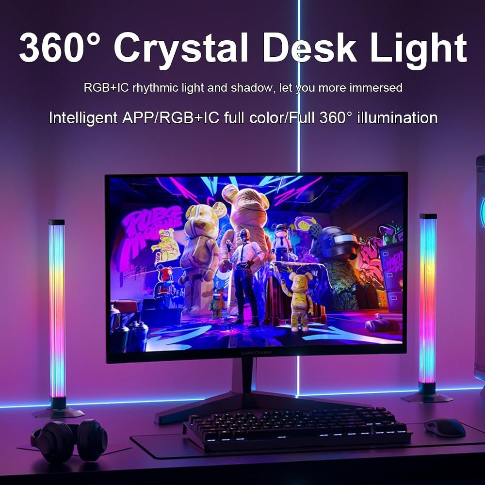 43CM Slimme Lichtbalken, 360° RGBIC Sfeerverlichting met Muziek Sync, Bluetooth App Bediening - Meeslepende Gaming Verlichting voor PC, TV, Kamerinrichting, Geluidsreactieve LED Sfeerverlichting