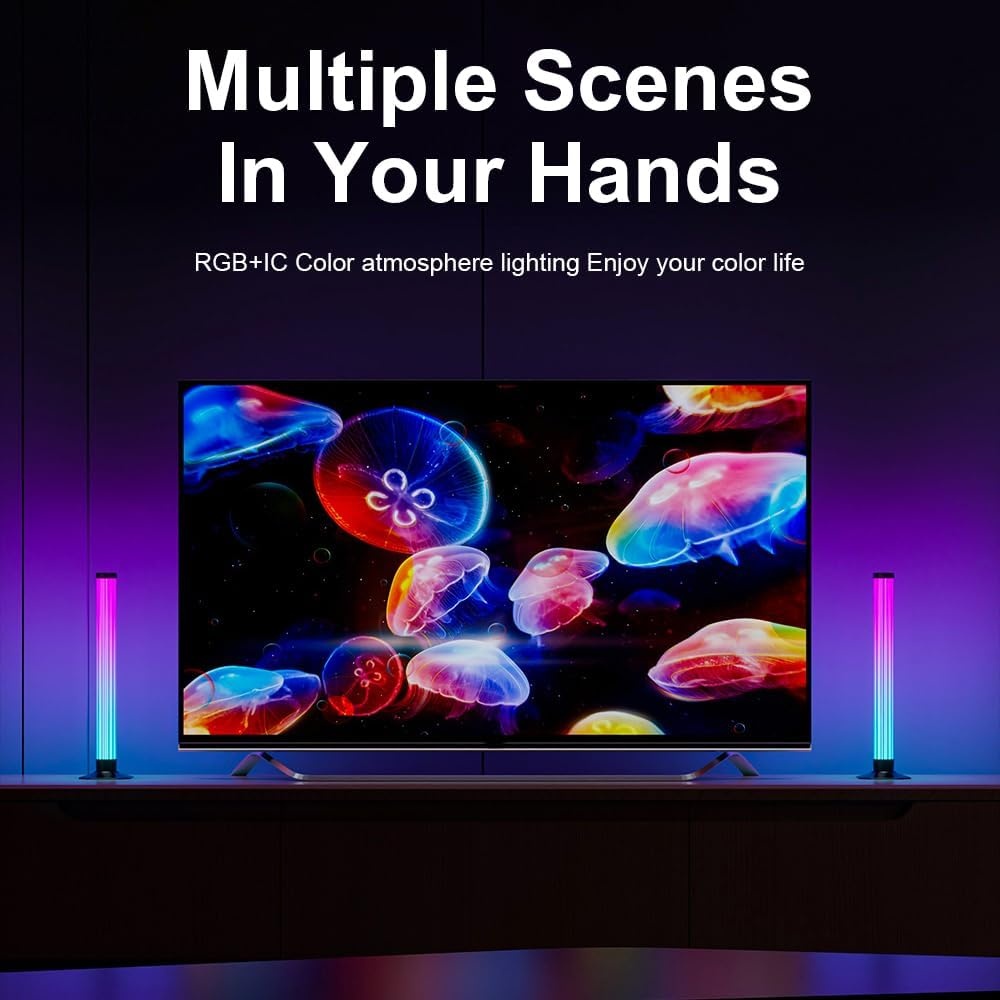 43CM Slimme Lichtbalken, 360° RGBIC Sfeerverlichting met Muziek Sync, Bluetooth App Bediening - Meeslepende Gaming Verlichting voor PC, TV, Kamerinrichting, Geluidsreactieve LED Sfeerverlichting