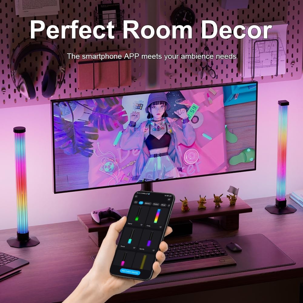 43CM Slimme Lichtbalken, 360° RGBIC Sfeerverlichting met Muziek Sync, Bluetooth App Bediening - Meeslepende Gaming Verlichting voor PC, TV, Kamerinrichting, Geluidsreactieve LED Sfeerverlichting