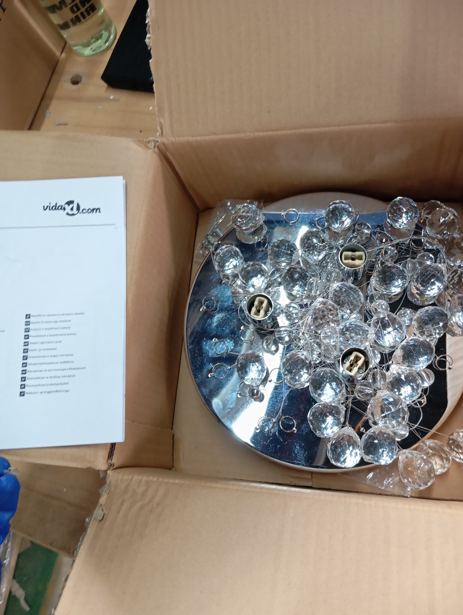 vidaXL Plafondlamp met kristallen kralen rond 3xG9 zilverkleurig