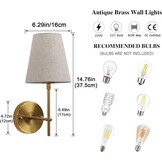 Set van 2 Vintage Wandlampen Messing Goud met Linnen Lampenkap - E27