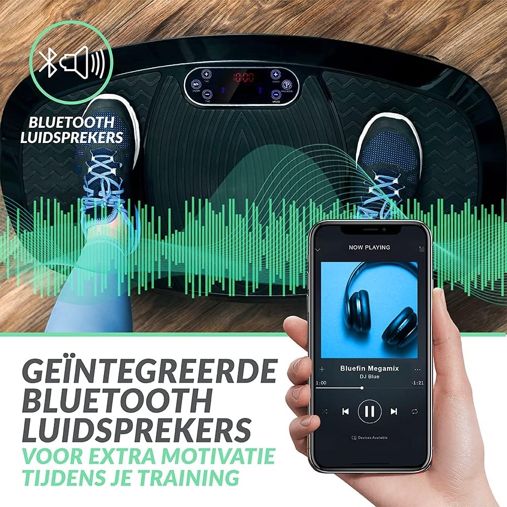 Bluefin Fitness Dubbele Motor 3D Krachtige Trilplaat | Oscillatie, Vibratie + 3D Beweging | Groot Anti-Slip Oppervlakte | Bluetooth Speakers | Verlies Vet & Wordt Sterker vanuit Huis | VK Ontwerp