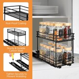 VINATO Uittrekbaar kruidenrek met 2 niveaus, keukenorganizer met rolrails, kruidenstandaard voor kast, kruidenrek zonder boren (26 x 15 x 21,8 cm)