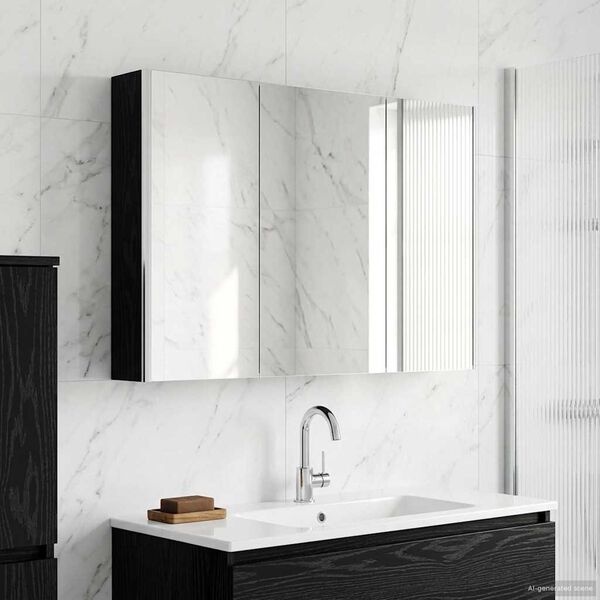 vidaXL Badkamer spiegelkast Zwart Eiken 103,5 x 15,5 x 70 cm