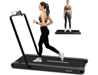 Squatz Walking Pad met Trilplaat en Handrail Zwart – Compacte Loopband met LED Display en Afstandsbediening voor Thuis en Kantoor, Grote Loopoppervlakte