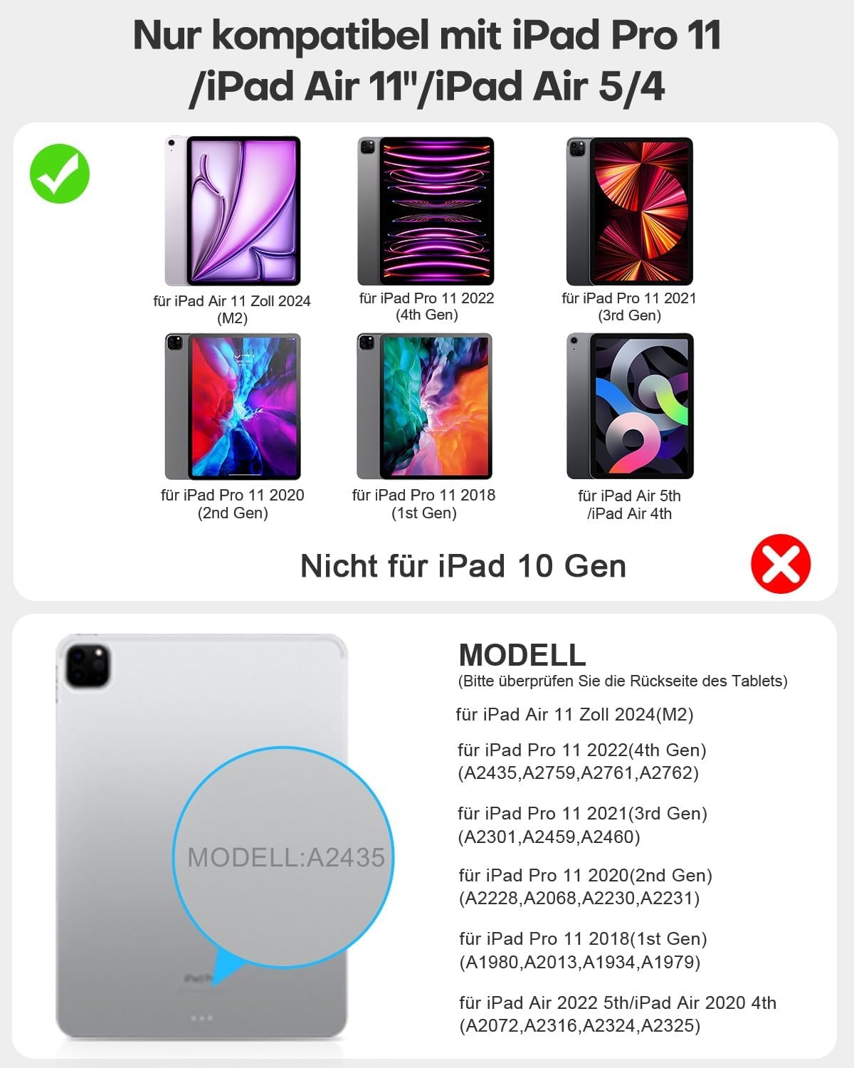 TECURS toetsenbord voor iPad Air 11 inch (M3/M2 2025/2024), iPad Air 5/4 (2022/2020) hoes met toetsenbord, Magic Keyboard voor iPad Pro 11 (4./3./2./1. Gen) met trackpad, QWERTZ, Wit