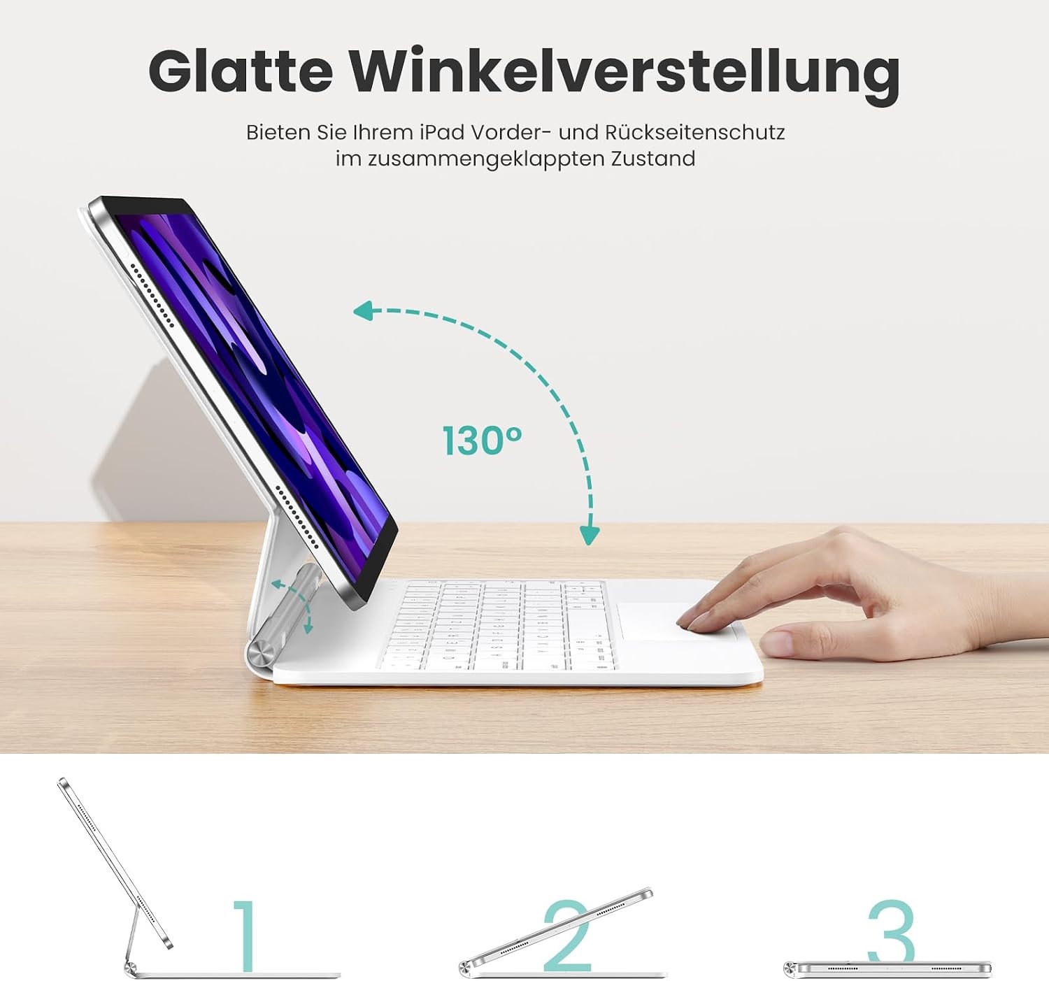 TECURS toetsenbord voor iPad Air 11 inch (M3/M2 2025/2024), iPad Air 5/4 (2022/2020) hoes met toetsenbord, Magic Keyboard voor iPad Pro 11 (4./3./2./1. Gen) met trackpad, QWERTZ, Wit