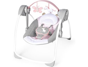 Ingenuity Draagbare babyschommel, vlinder en eenhoorn, roze