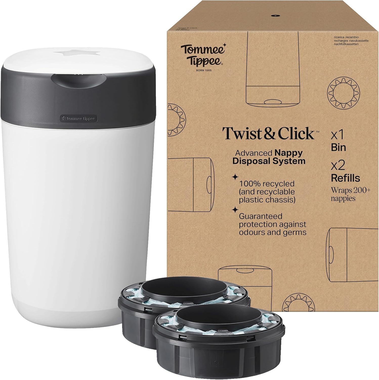 Tommee Tippee Twist & Click Luieremmer Wit met 2 Navulcassettes