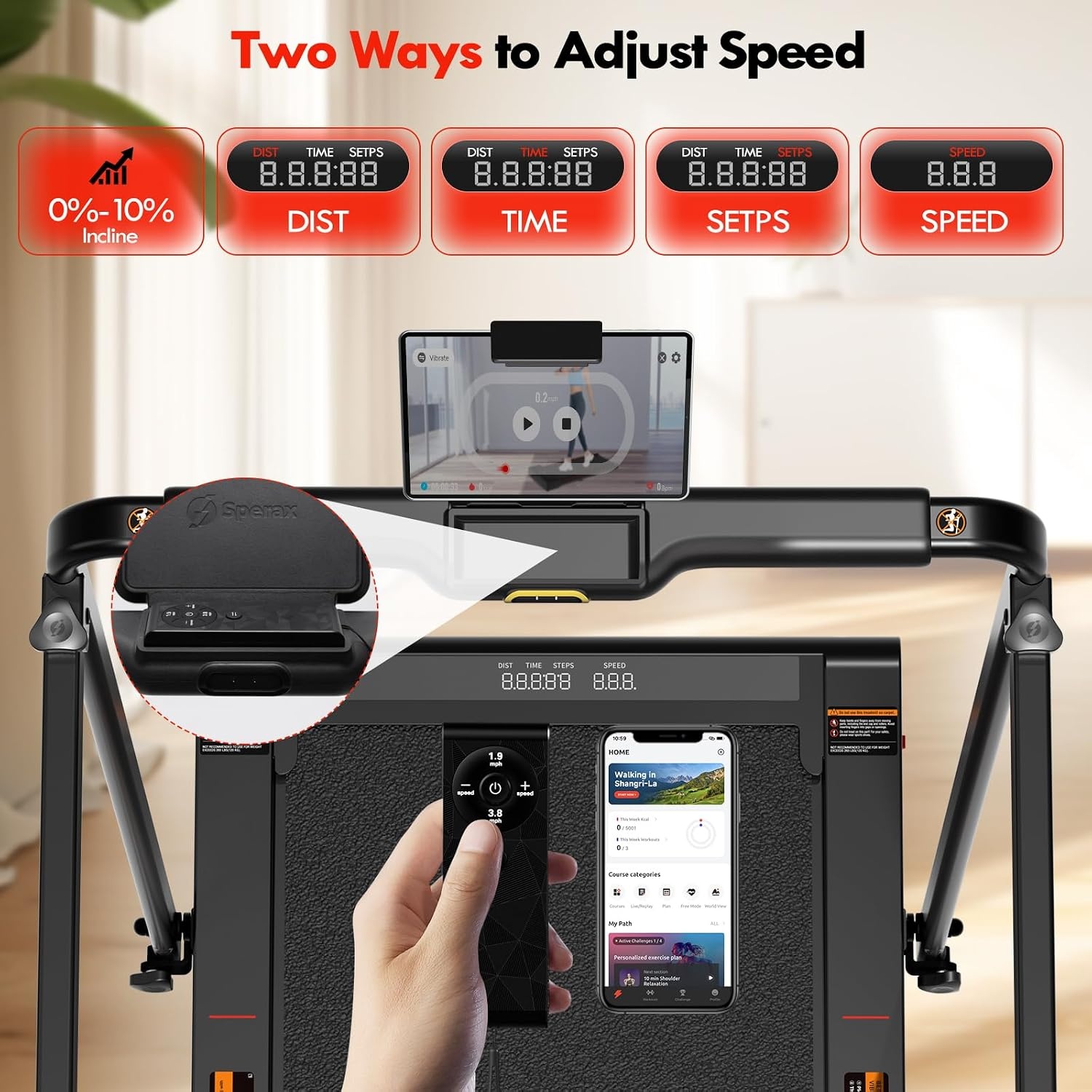 Sperax 4-in-1 Walking Vibration Pad Vibration Pad 0,3-6 km/u voor thuis en op kantoor, loopband voor thuis met app 400 W geen montage nodig (zwart)
