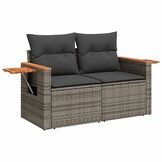 vidaXL Tuinbank 2-zits met Kussens, Poly Rattan Grijs - 35% Korting