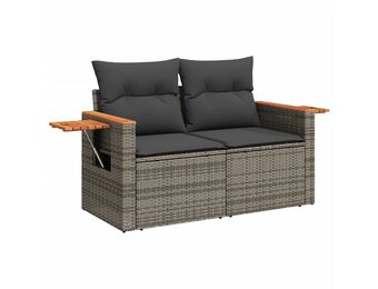 vidaXL Tuinbank 2-zits met Kussens, Poly Rattan Grijs - 35% Korting
