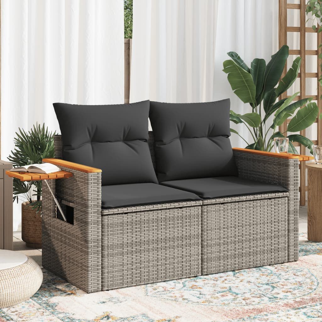vidaXL Tuinbank 2-zits met Kussens, Poly Rattan Grijs - 35% Korting