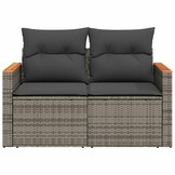 vidaXL Tuinbank 2-zits met Kussens, Poly Rattan Grijs - 35% Korting