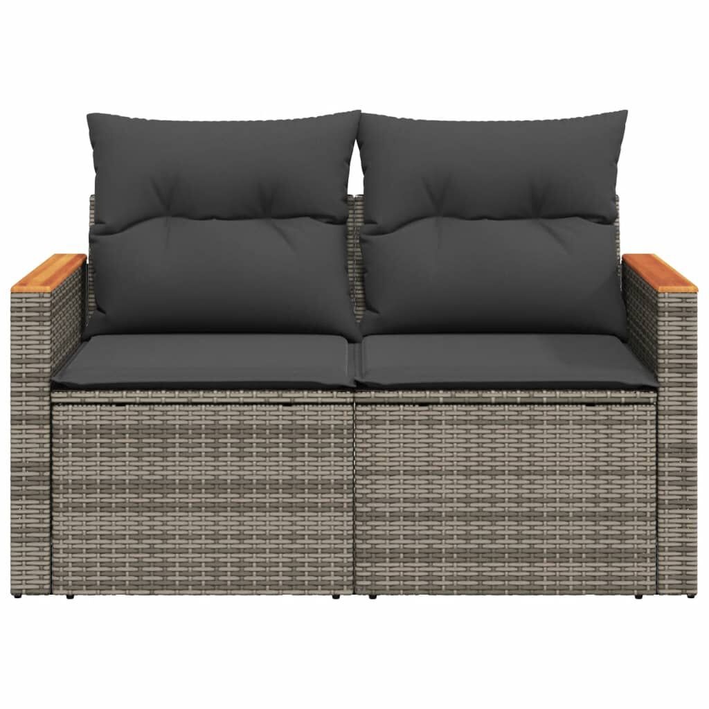 vidaXL Tuinbank 2-zits met Kussens, Poly Rattan Grijs - 35% Korting