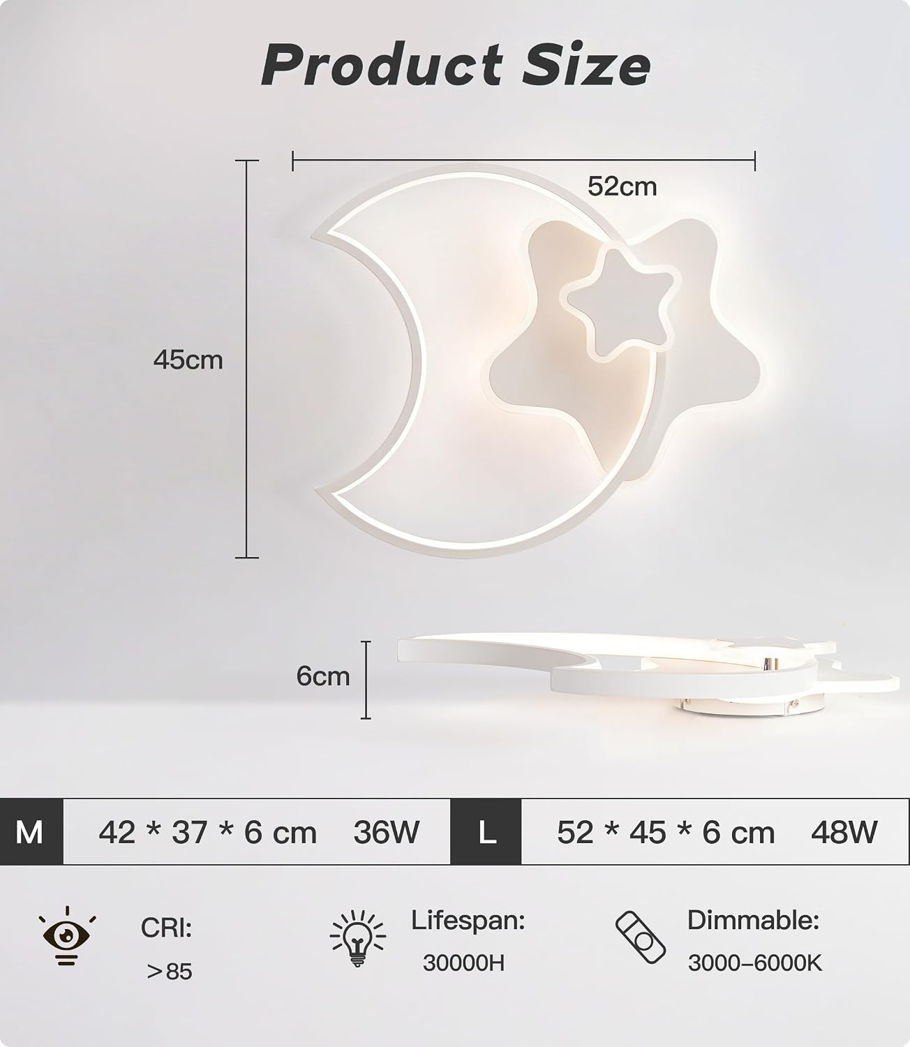LED Plafondlamp Ster & Maan 45CM Dimbare Kinderkamerlamp - 34% Korting