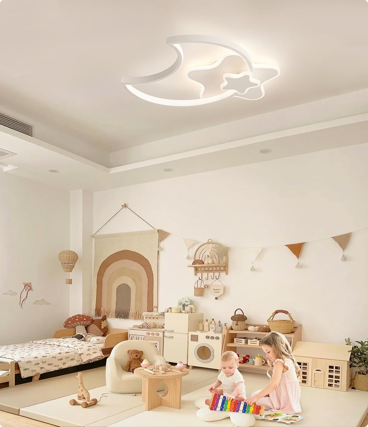 LED Plafondlamp Ster & Maan 45CM Dimbare Kinderkamerlamp - 34% Korting