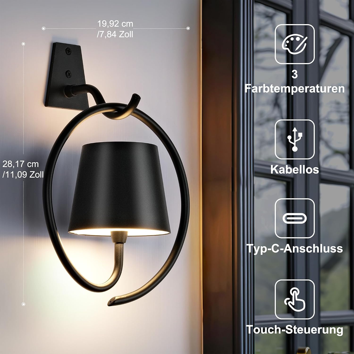 Led-wandlamp Zwart (2 stuks) - Draadloos & Dimbaar - 53% Korting