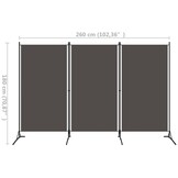 Kamerscherm 3 panelen 260x180 cm Antraciet - 33% Korting