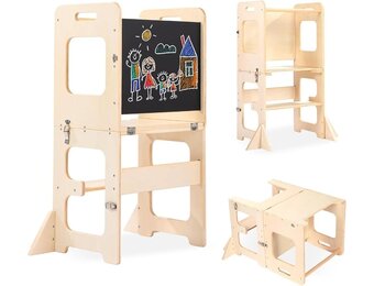 Labebe Montessori Leertoren Hout - 3-in-1 Leerstoel & Tafel (29% Korting)