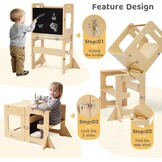 Labebe Montessori Leertoren Hout - 3-in-1 Leerstoel & Tafel (29% Korting)
