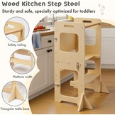 Labebe Montessori Leertoren Hout - 3-in-1 Leerstoel & Tafel (29% Korting)