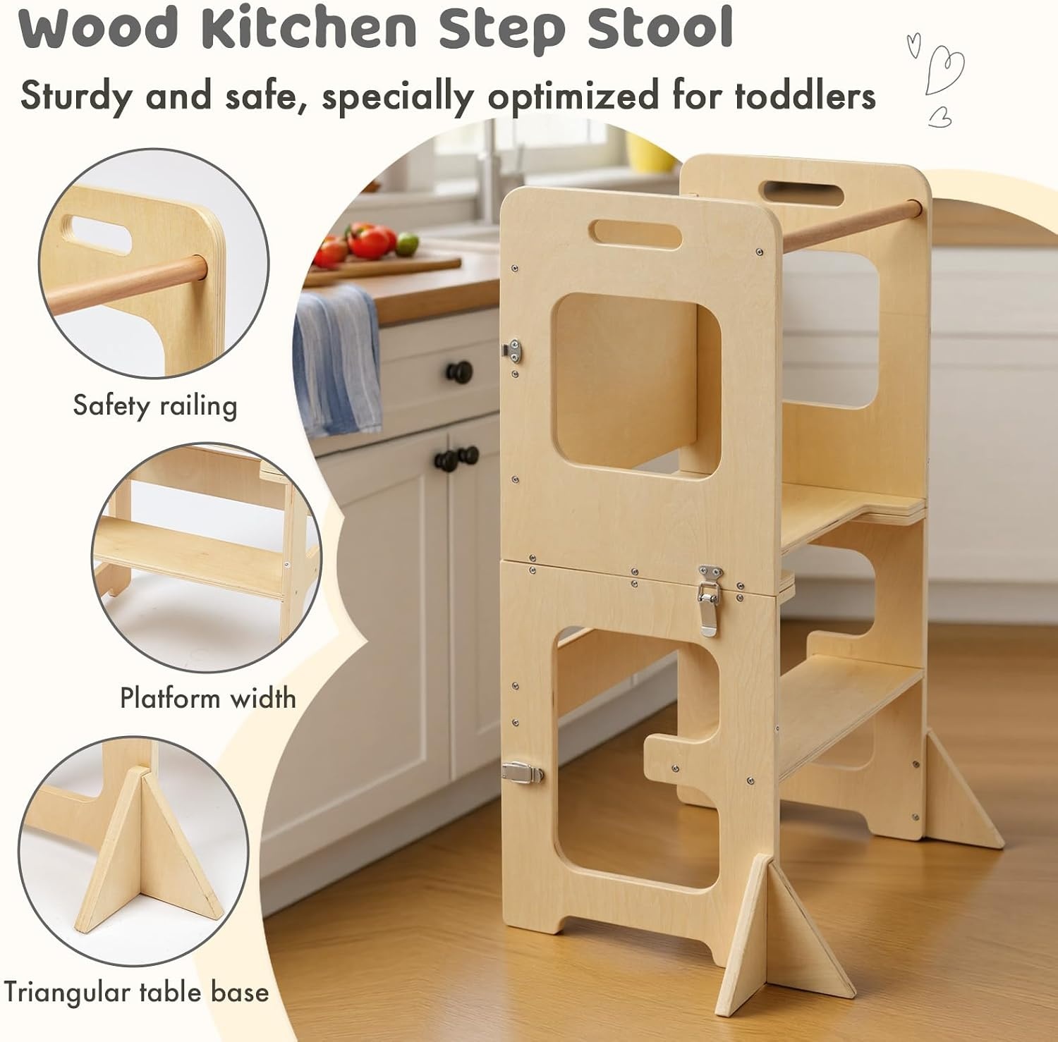 Labebe Montessori Leertoren Hout - 3-in-1 Leerstoel & Tafel (29% Korting)