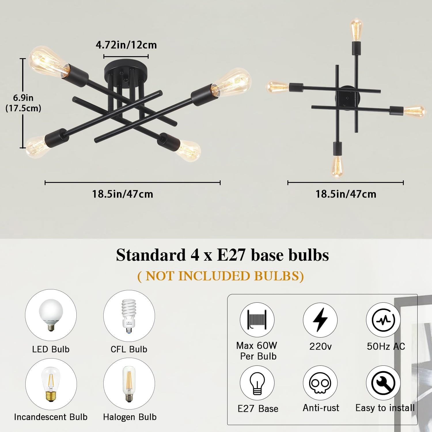 Industriële Sputnik Plafondlamp Zwart - 34% Korting