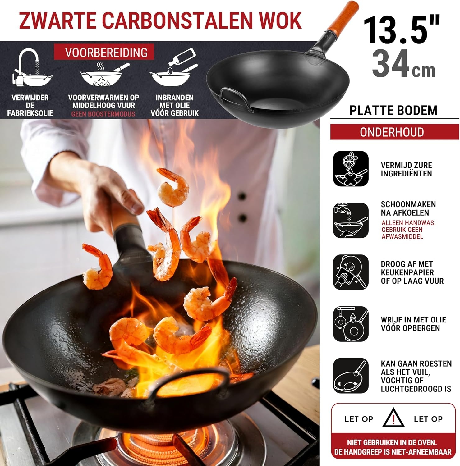 YOSUKATA Koolstofstalen Wokpan 30 cm Plat 54% Korting