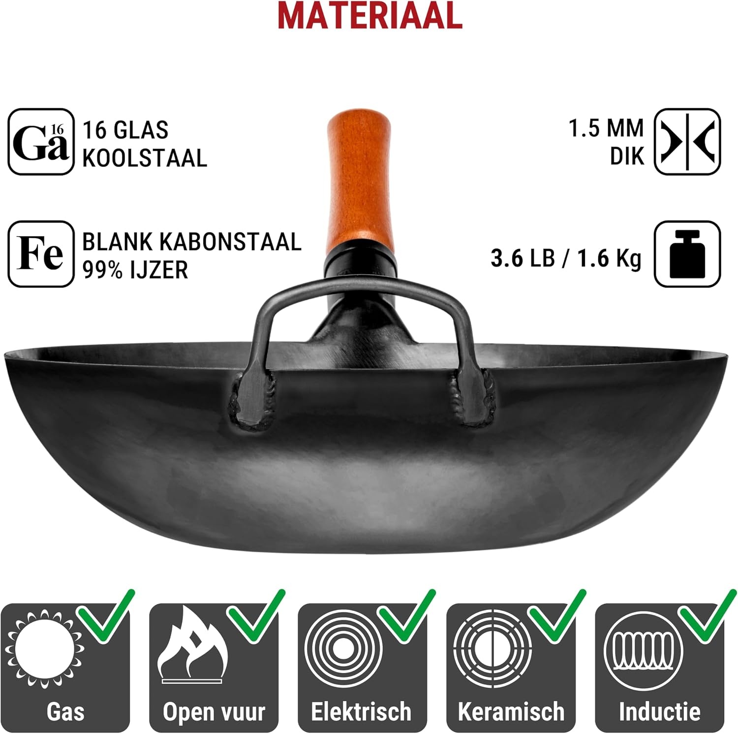 YOSUKATA Koolstofstalen Wokpan 30 cm Plat 54% Korting