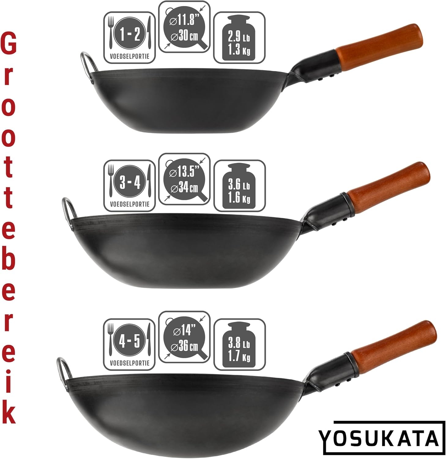 YOSUKATA Koolstofstalen Wokpan 30 cm Plat 54% Korting